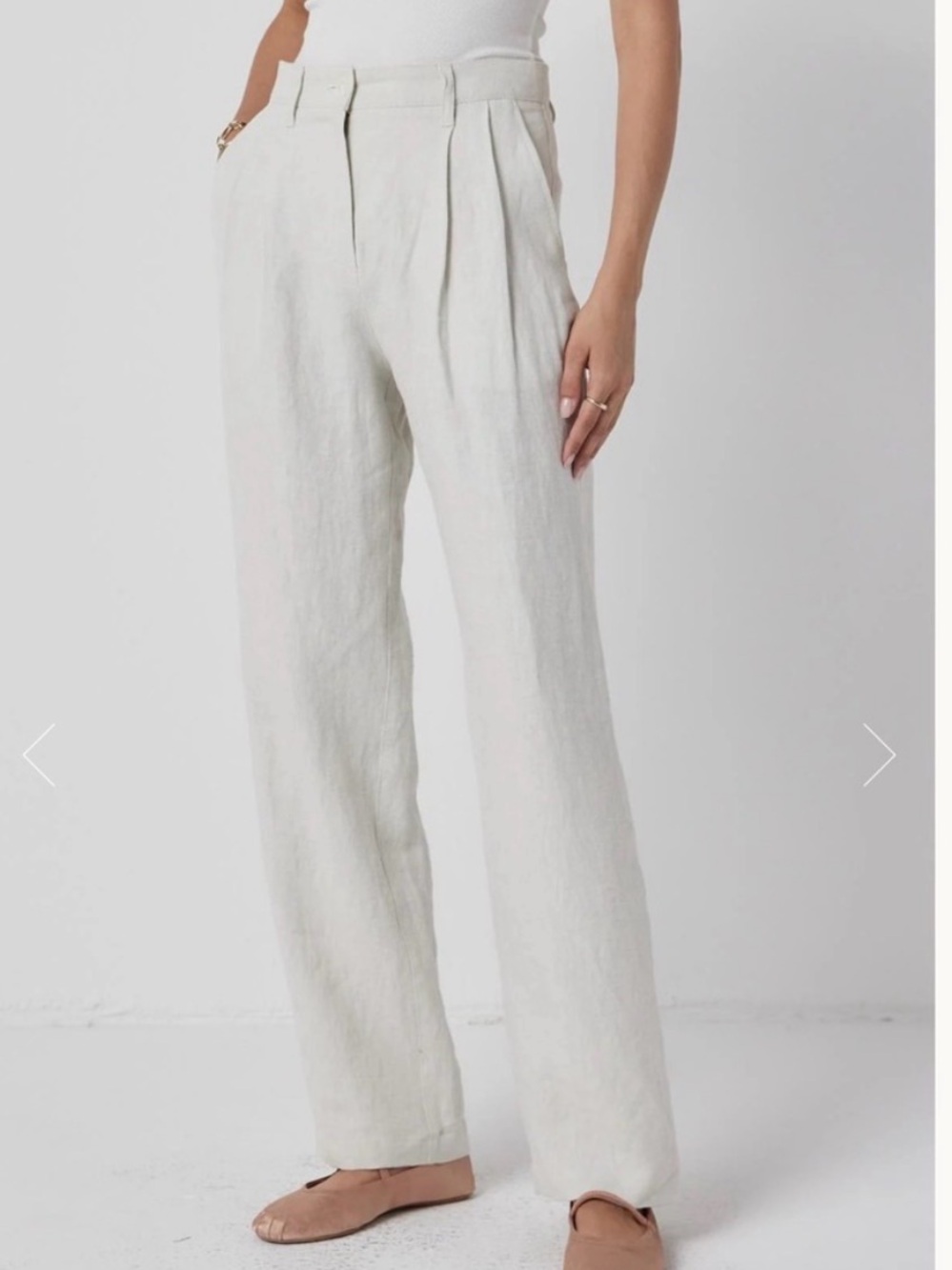 Velvet by Graham & Spencer Cream High-Rise Pleated Wide-Leg Linen Pants